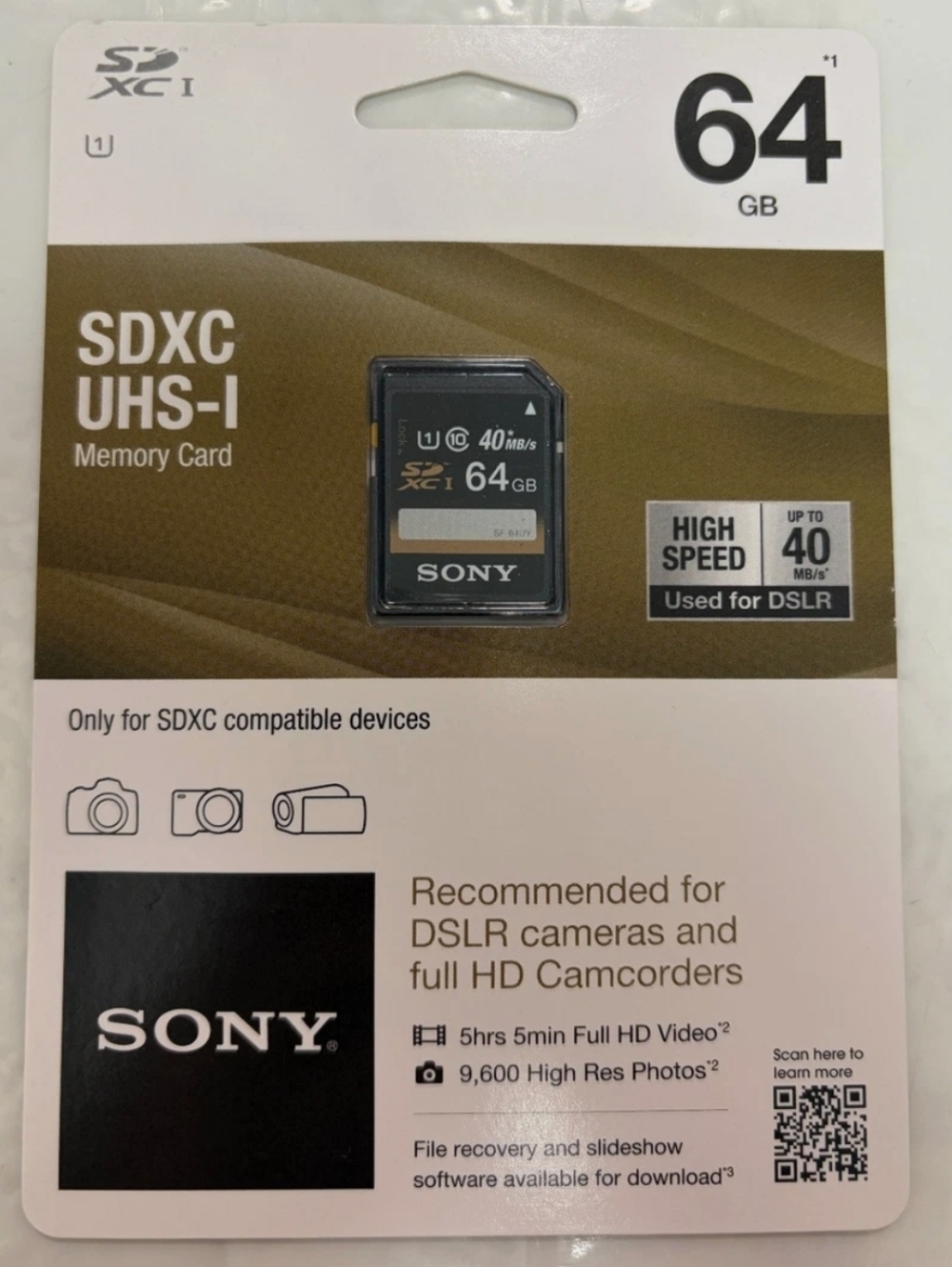 Sony 64GB SDXC UHS-I Class 10 Digital Mirror Camera SD Memory Card SF64UY/TQMN
